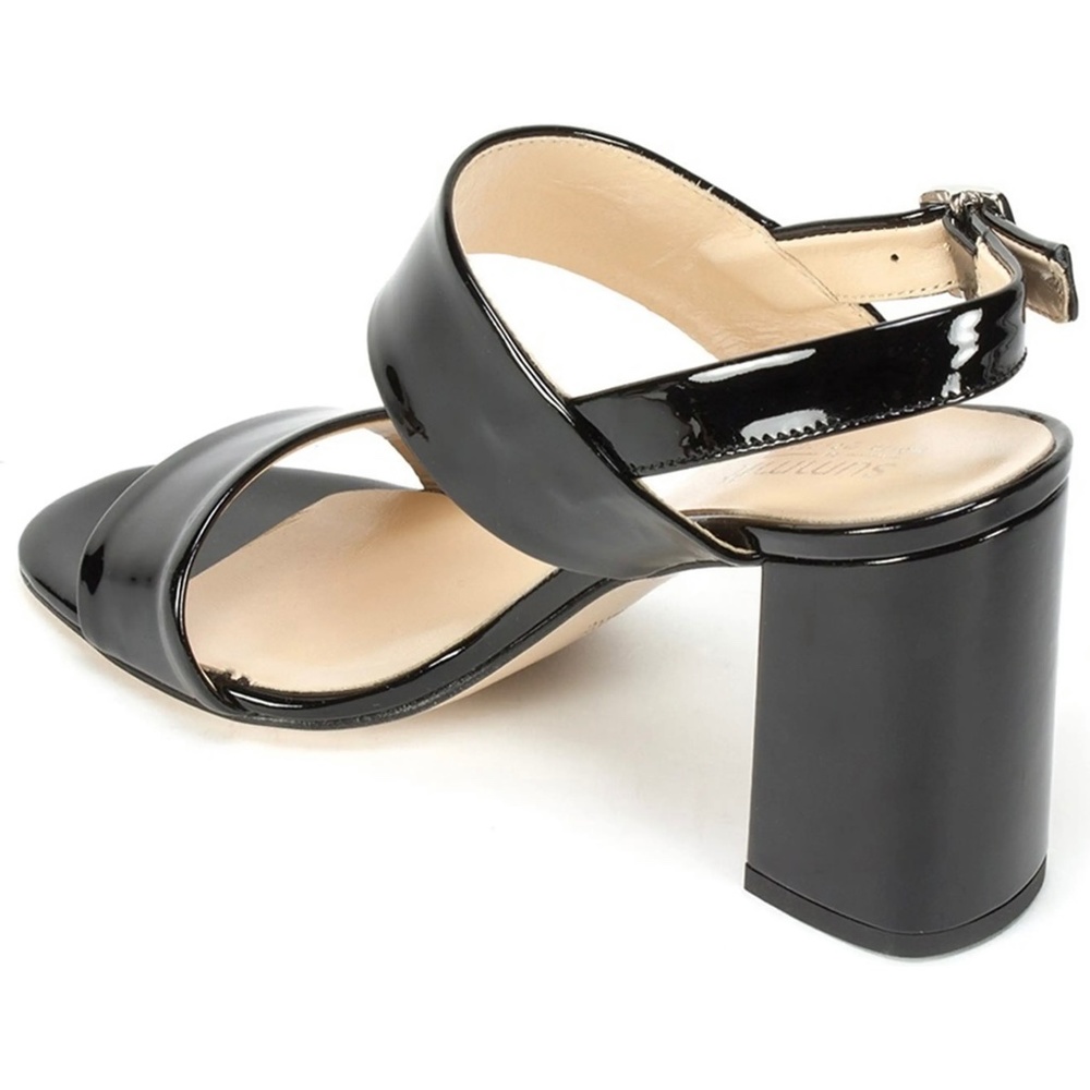 MADE IN ITALY Summit Morna Black Patent Leather Slingback Block Heel Sandals 39 - Picture 2 of 8